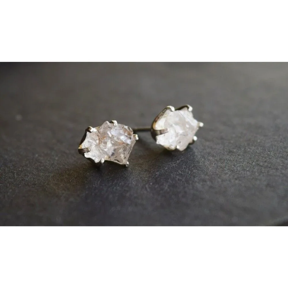 Lake County diamond earrings, 925 sterling silver, raw gemstones